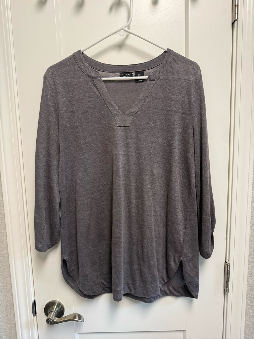 Willi Smith Heather Gray V-Neck Long Sleeve Top